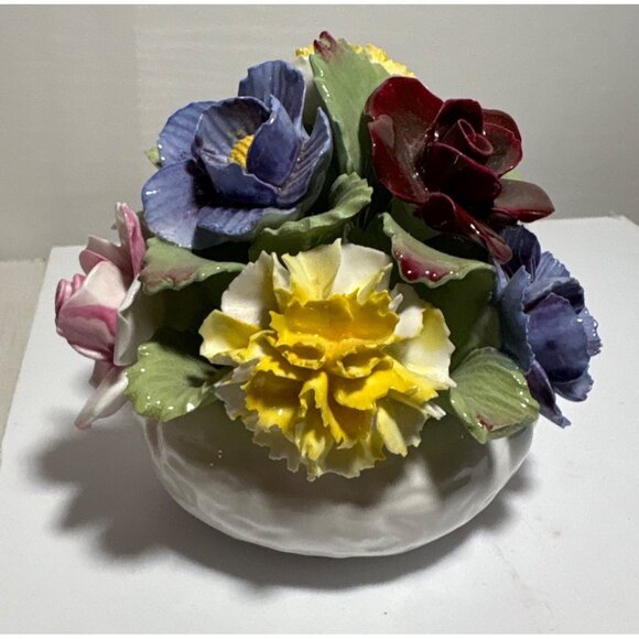 Aynsley Floral Arrangements Multicolored Hand Modelled Painted Blue Yellow Pink - Picture 2 of 9
